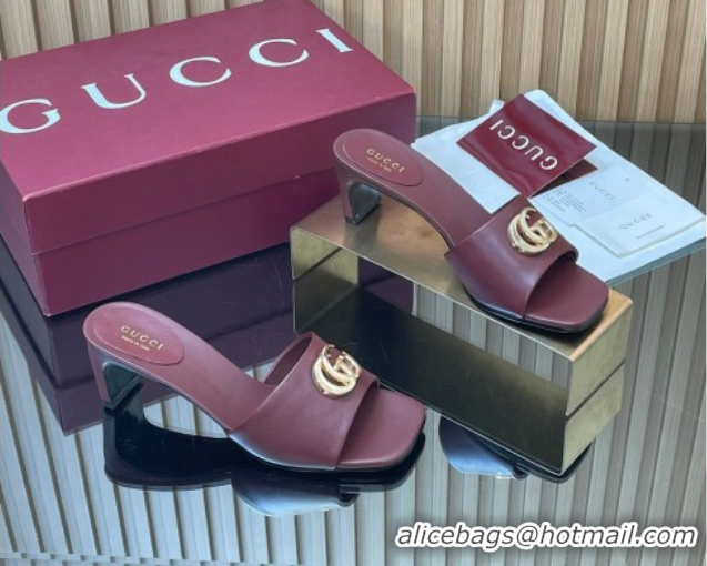 Best Price Gucci Lambskin Leather Heel Slides Sandal 5.5cm GG030503 Burgundy 2026