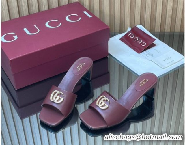 Best Price Gucci Lambskin Leather Heel Slides Sandal 5.5cm GG030503 Burgundy 2026