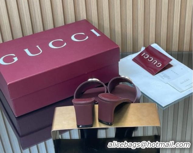 Best Price Gucci Lambskin Leather Heel Slides Sandal 5.5cm GG030503 Burgundy 2026