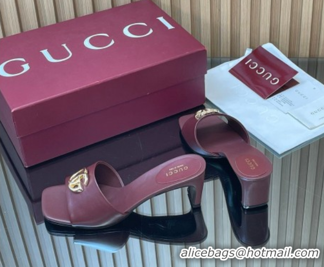 Best Price Gucci Lambskin Leather Heel Slides Sandal 5.5cm GG030503 Burgundy 2026