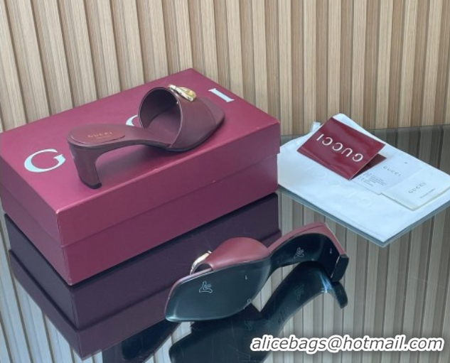 Best Price Gucci Lambskin Leather Heel Slides Sandal 5.5cm GG030503 Burgundy 2026
