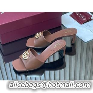 Unique Style Gucci Lambskin Leather Heel Slides Sandal 5.5cm GG030503 Brown 2026