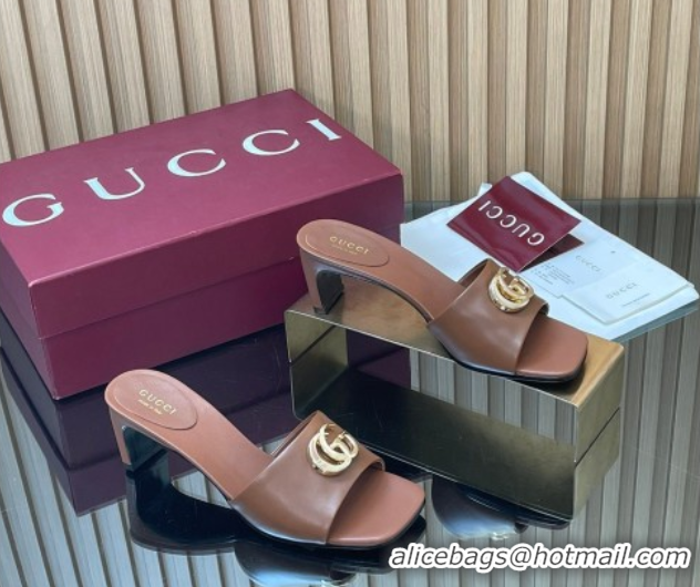 Unique Style Gucci Lambskin Leather Heel Slides Sandal 5.5cm GG030503 Brown 2026