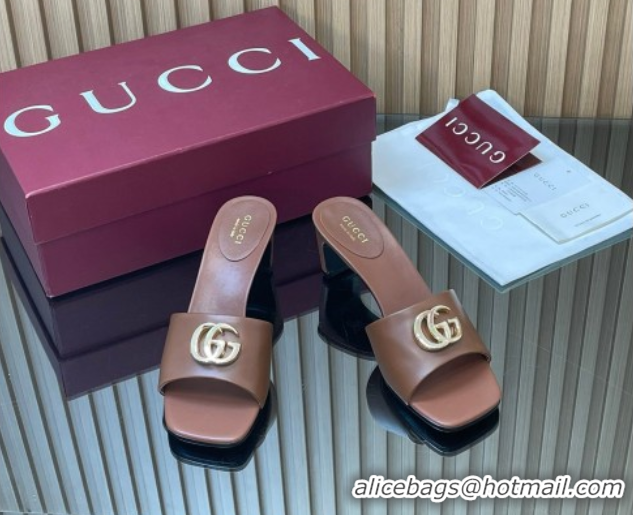 Unique Style Gucci Lambskin Leather Heel Slides Sandal 5.5cm GG030503 Brown 2026