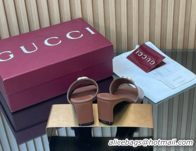 Unique Style Gucci Lambskin Leather Heel Slides Sandal 5.5cm GG030503 Brown 2026