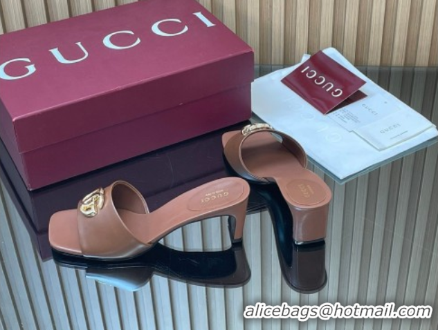 Unique Style Gucci Lambskin Leather Heel Slides Sandal 5.5cm GG030503 Brown 2026