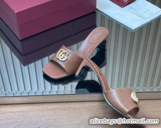 Unique Style Gucci Lambskin Leather Heel Slides Sandal 5.5cm GG030503 Brown 2026