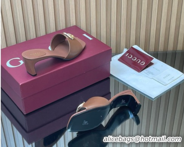 Unique Style Gucci Lambskin Leather Heel Slides Sandal 5.5cm GG030503 Brown 2026