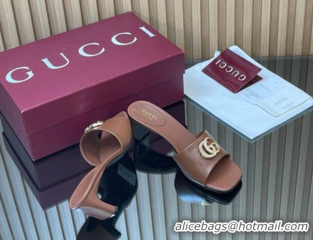 Unique Style Gucci Lambskin Leather Heel Slides Sandal 5.5cm GG030503 Brown 2026