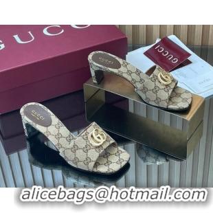 Good Looking Gucci GG Canvas Heel Slides Sandal 5.5cm GG030503 Beige 2026