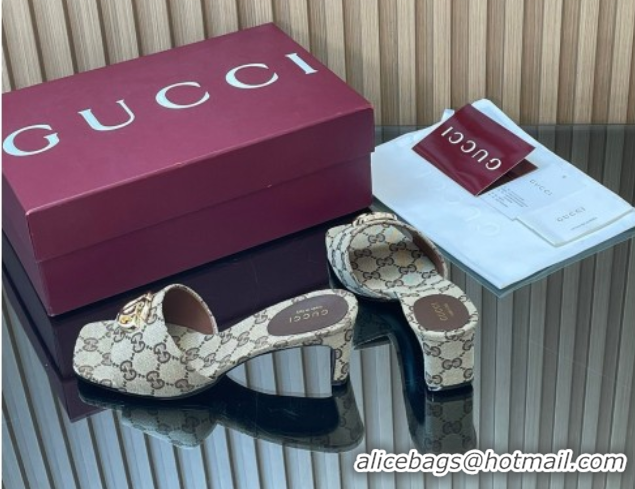 Good Looking Gucci GG Canvas Heel Slides Sandal 5.5cm GG030503 Beige 2026