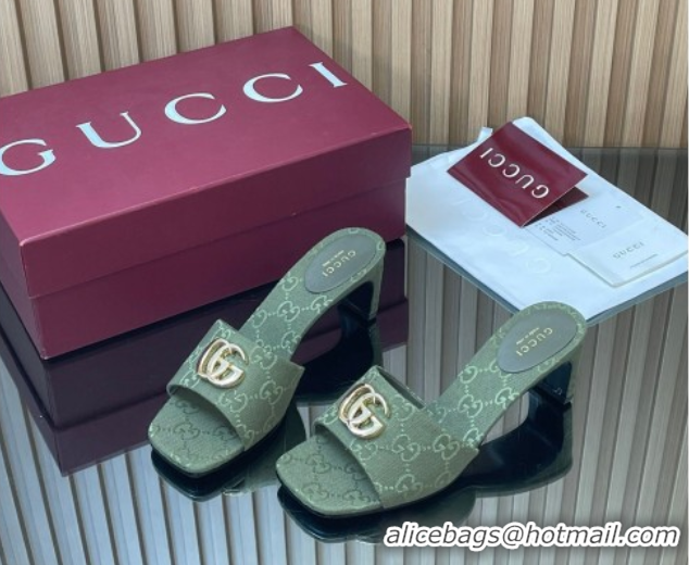 Top Design Gucci GG Canvas Heel Slides Sandal 5.5cm GG030503 Green 2026