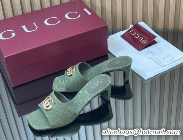 Top Design Gucci GG Canvas Heel Slides Sandal 5.5cm GG030503 Green 2026