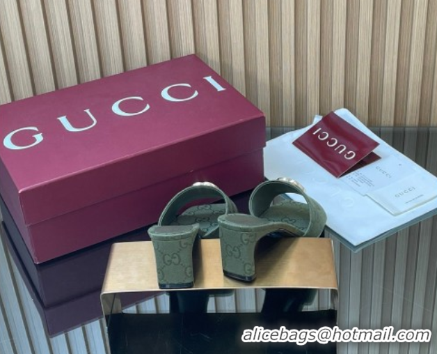 Top Design Gucci GG Canvas Heel Slides Sandal 5.5cm GG030503 Green 2026