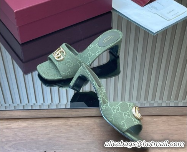 Top Design Gucci GG Canvas Heel Slides Sandal 5.5cm GG030503 Green 2026