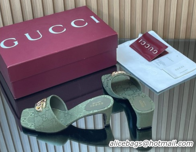 Top Design Gucci GG Canvas Heel Slides Sandal 5.5cm GG030503 Green 2026