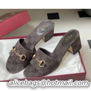 Top Grade Gucci GG Canvas Heel Slides Sandal 5.5cm with Horsebit 8548829 Dark Brown 2026