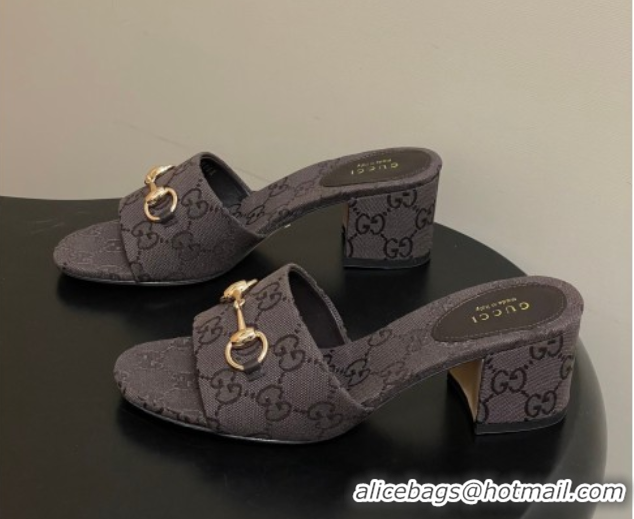 Top Grade Gucci GG Canvas Heel Slides Sandal 5.5cm with Horsebit 8548829 Dark Brown 2026
