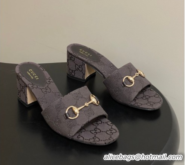 Top Grade Gucci GG Canvas Heel Slides Sandal 5.5cm with Horsebit 8548829 Dark Brown 2026
