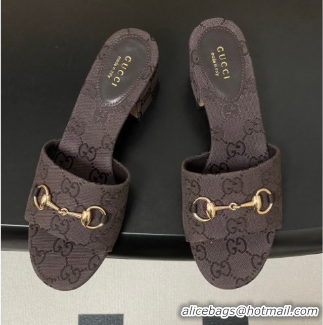Top Grade Gucci GG Canvas Heel Slides Sandal 5.5cm with Horsebit 8548829 Dark Brown 2026