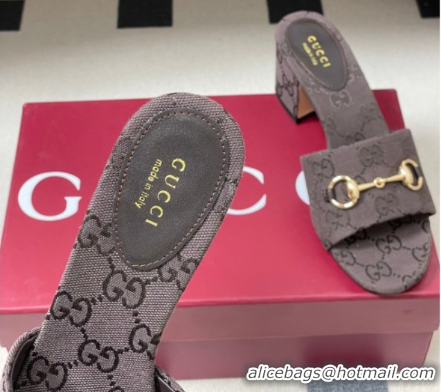 Top Grade Gucci GG Canvas Heel Slides Sandal 5.5cm with Horsebit 8548829 Dark Brown 2026