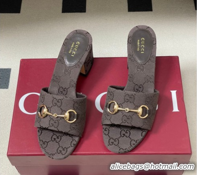 Top Grade Gucci GG Canvas Heel Slides Sandal 5.5cm with Horsebit 8548829 Dark Brown 2026