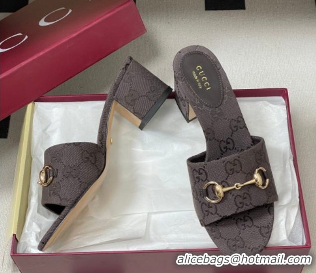 Top Grade Gucci GG Canvas Heel Slides Sandal 5.5cm with Horsebit 8548829 Dark Brown 2026
