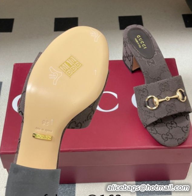 Top Grade Gucci GG Canvas Heel Slides Sandal 5.5cm with Horsebit 8548829 Dark Brown 2026