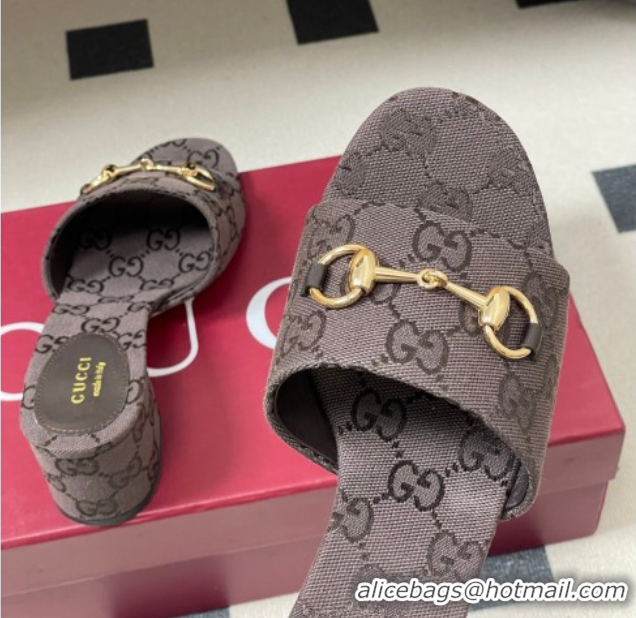 Top Grade Gucci GG Canvas Heel Slides Sandal 5.5cm with Horsebit 8548829 Dark Brown 2026