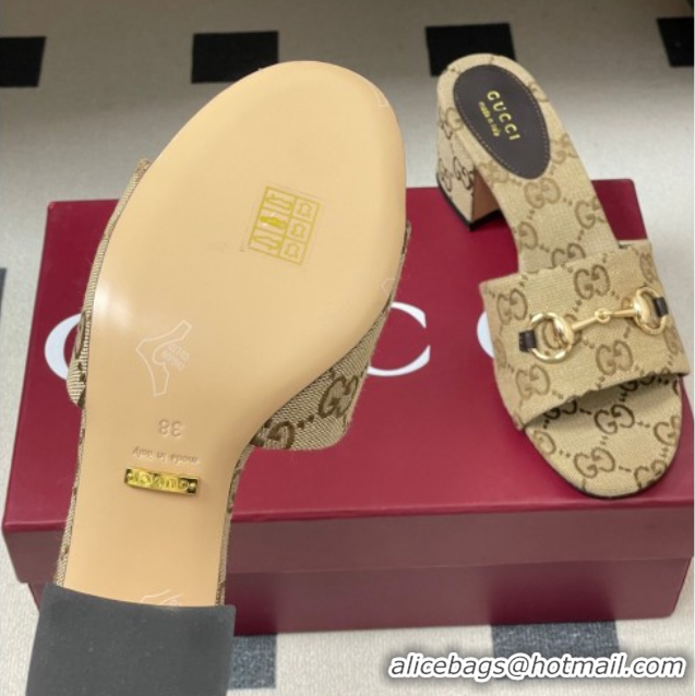 Good Product Gucci GG Canvas Heel Slides Sandal 5.5cm with Horsebit 8548829 Beige 2026