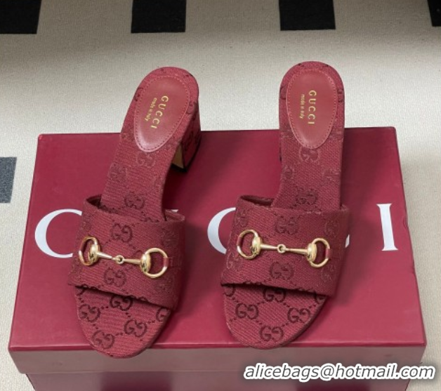 Unique Style Gucci GG Canvas Heel Slides Sandal 5.5cm with Horsebit 8548829 Red 2026