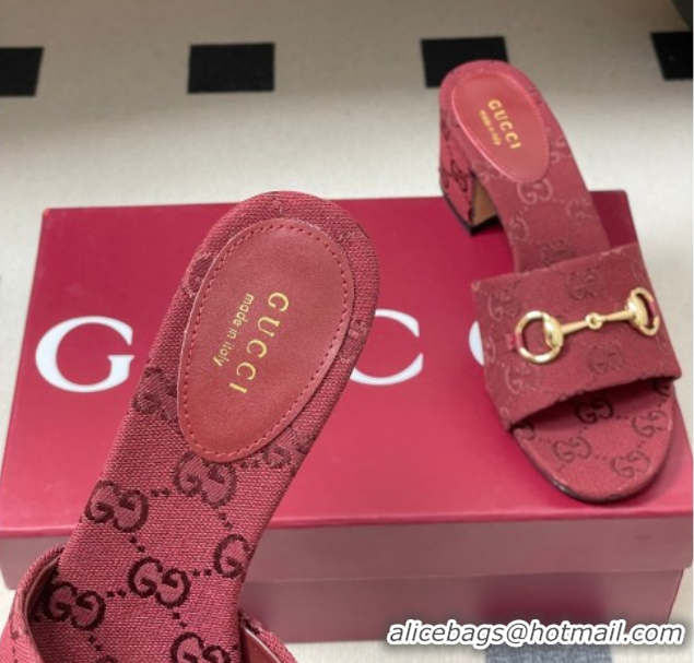 Unique Style Gucci GG Canvas Heel Slides Sandal 5.5cm with Horsebit 8548829 Red 2026