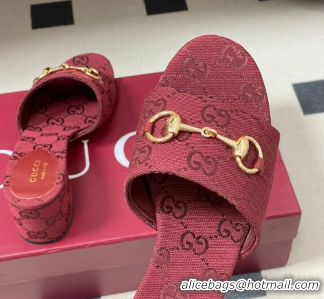 Unique Style Gucci GG Canvas Heel Slides Sandal 5.5cm with Horsebit 8548829 Red 2026