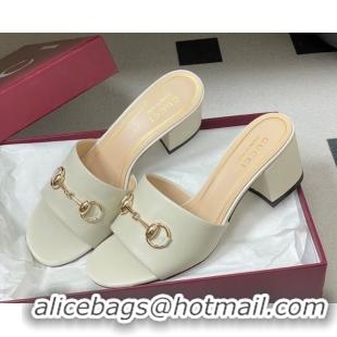 Good Looking Gucci Lambskin Leather Heel Slides Sandal 5.5cm with Horsebit 8548829 White 2026