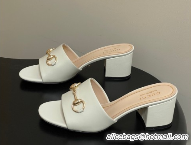 Good Looking Gucci Lambskin Leather Heel Slides Sandal 5.5cm with Horsebit 8548829 White 2026