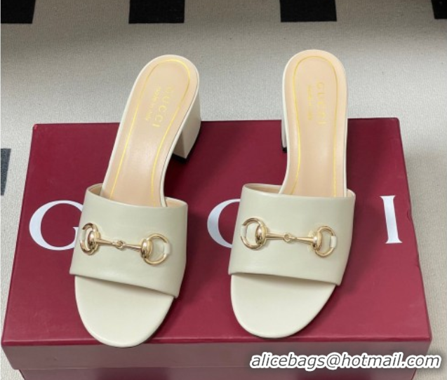 Good Looking Gucci Lambskin Leather Heel Slides Sandal 5.5cm with Horsebit 8548829 White 2026