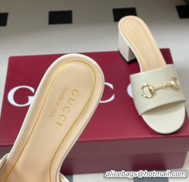 Good Looking Gucci Lambskin Leather Heel Slides Sandal 5.5cm with Horsebit 8548829 White 2026