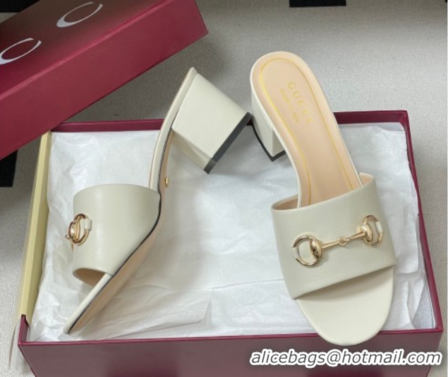 Good Looking Gucci Lambskin Leather Heel Slides Sandal 5.5cm with Horsebit 8548829 White 2026