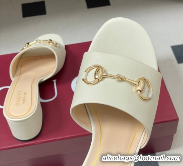 Good Looking Gucci Lambskin Leather Heel Slides Sandal 5.5cm with Horsebit 8548829 White 2026