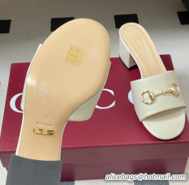 Good Looking Gucci Lambskin Leather Heel Slides Sandal 5.5cm with Horsebit 8548829 White 2026