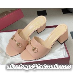 Charming Gucci Lambskin Leather Heel Slides Sandal 5.5cm with Horsebit 8548829 Light Pink 2026