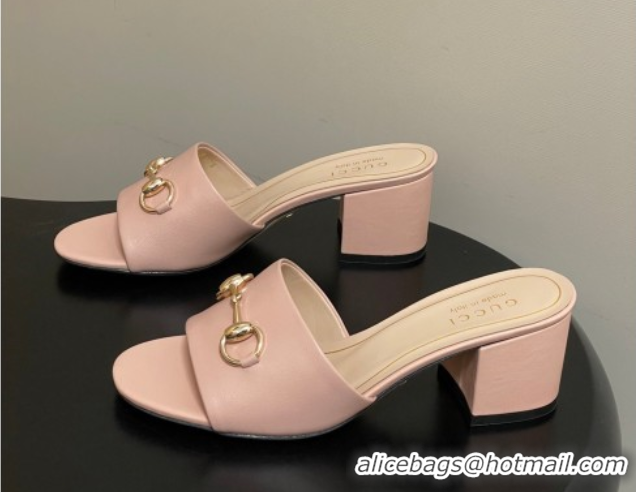Charming Gucci Lambskin Leather Heel Slides Sandal 5.5cm with Horsebit 8548829 Light Pink 2026