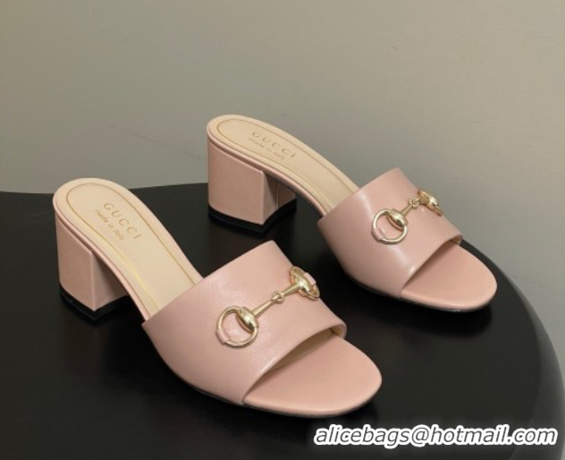 Charming Gucci Lambskin Leather Heel Slides Sandal 5.5cm with Horsebit 8548829 Light Pink 2026