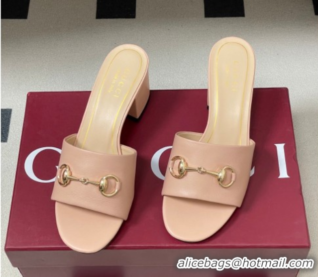 Charming Gucci Lambskin Leather Heel Slides Sandal 5.5cm with Horsebit 8548829 Light Pink 2026