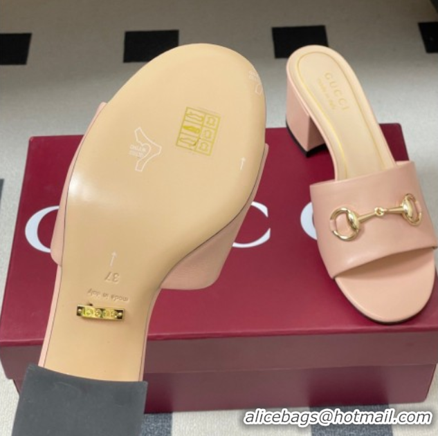 Charming Gucci Lambskin Leather Heel Slides Sandal 5.5cm with Horsebit 8548829 Light Pink 2026