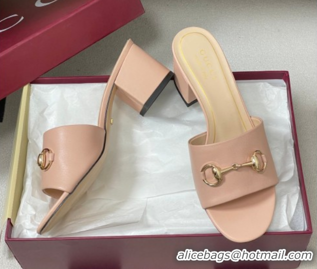 Charming Gucci Lambskin Leather Heel Slides Sandal 5.5cm with Horsebit 8548829 Light Pink 2026
