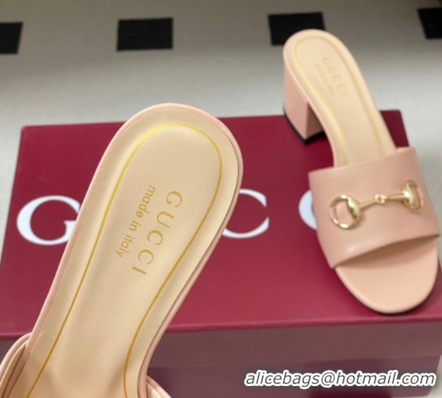 Charming Gucci Lambskin Leather Heel Slides Sandal 5.5cm with Horsebit 8548829 Light Pink 2026