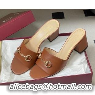Grade Gucci Lambskin Leather Heel Slides Sandal 5.5cm with Horsebit 8548829 Brown 2026