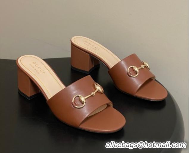 Grade Gucci Lambskin Leather Heel Slides Sandal 5.5cm with Horsebit 8548829 Brown 2026
