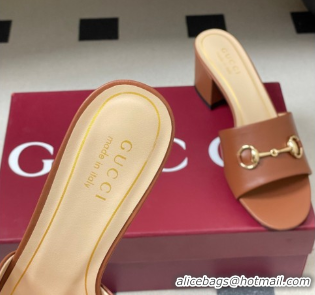 Grade Gucci Lambskin Leather Heel Slides Sandal 5.5cm with Horsebit 8548829 Brown 2026